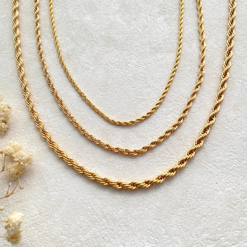 Rope Chain in 3 Sizes – 18K Gold Plated (2.5mm / 3.5mm / 4.5mm)