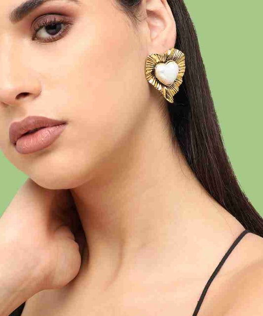 Contemporary Pearl Studs – Gold Toned