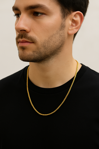 Men’s Gold-Plated Box Chain Necklace – 18K Finish.