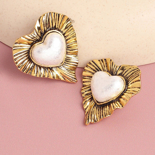 Contemporary Pearl Studs – Gold Toned