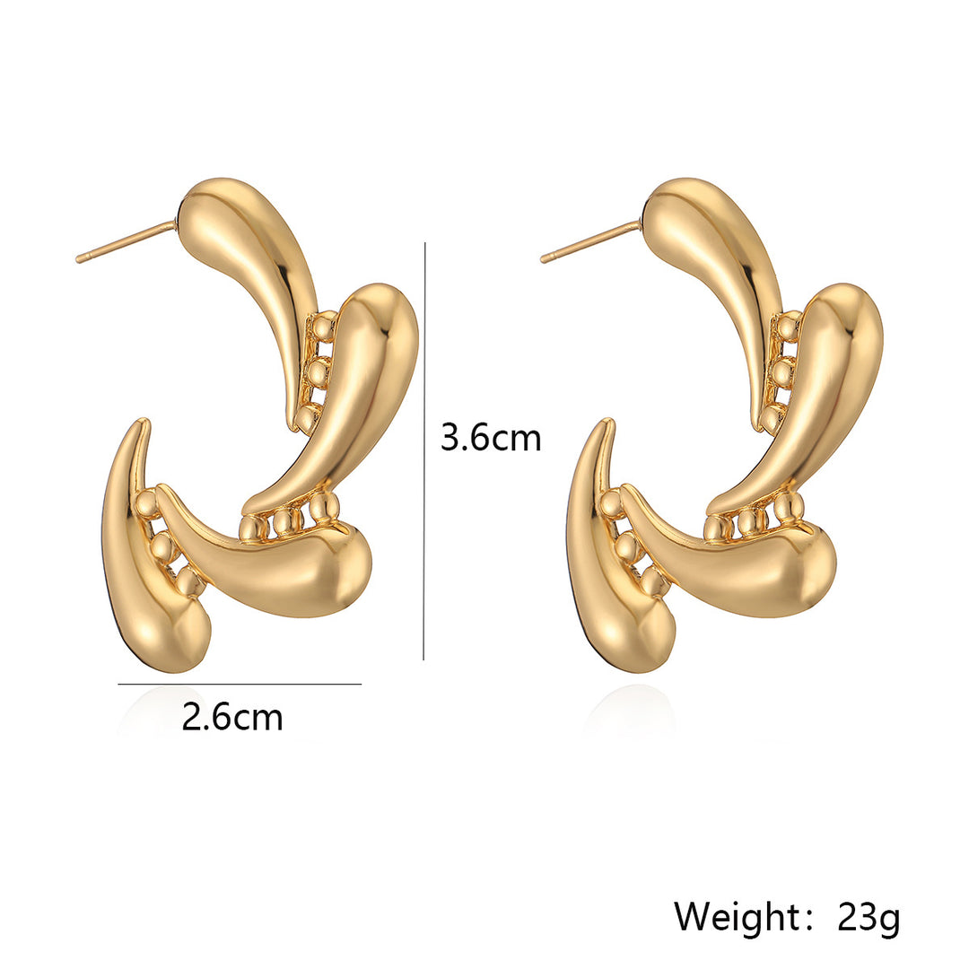 Anti Tarnish 18K Gold Plated Stainless Steel Triple Water Droplets Stud Earring