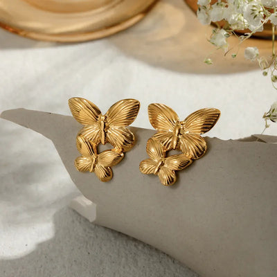 Butterfly Stud Earrings for Women – 18K Gold Plated, Anti-Tarnish