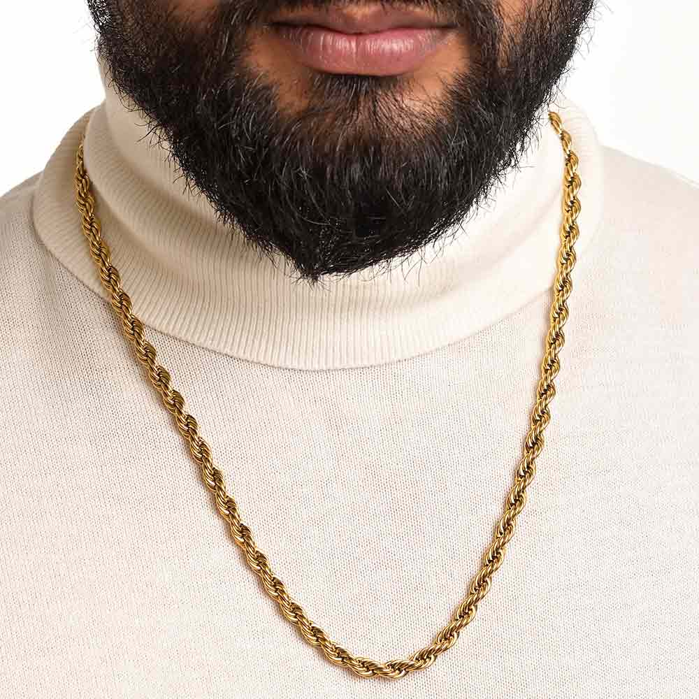 Rope Chain in 3 Sizes – 18K Gold Plated (2.5mm / 3.5mm / 4.5mm)