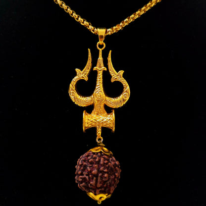 Trishul Damru Rudraksha Pendant with Chain