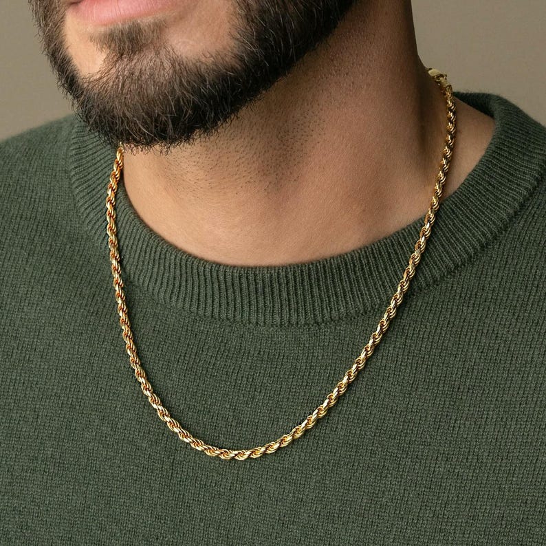 Rope Chain in 3 Sizes – 18K Gold Plated (2.5mm / 3.5mm / 4.5mm)