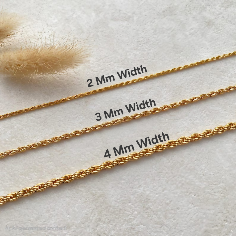 Rope Chain in 3 Sizes – 22K Gold Plated (2 mm / 3mm / 4mm)
