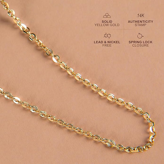 Diamond Cut Anchor/Cable Chain Necklace 14k Gold Plated