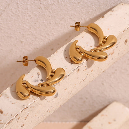 Anti Tarnish 18K Gold Plated Stainless Steel Triple Water Droplets Stud Earring
