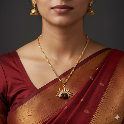 5 Mukhi Rudraksha Surya Pendant With Chain.