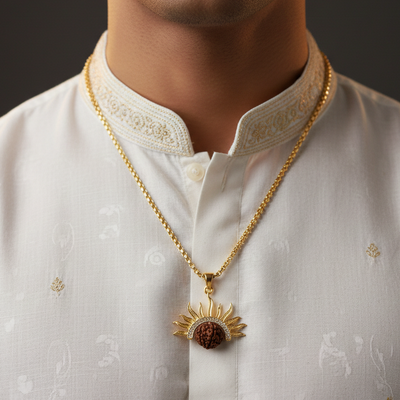 5 Mukhi Rudraksha Surya Pendant with Chain – 22K Gold Plated