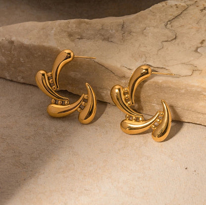 Anti Tarnish 18K Gold Plated Stainless Steel Triple Water Droplets Stud Earring