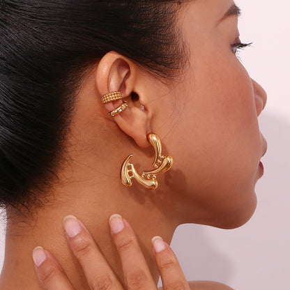 Anti Tarnish 18K Gold Plated Stainless Steel Triple Water Droplets Stud Earring